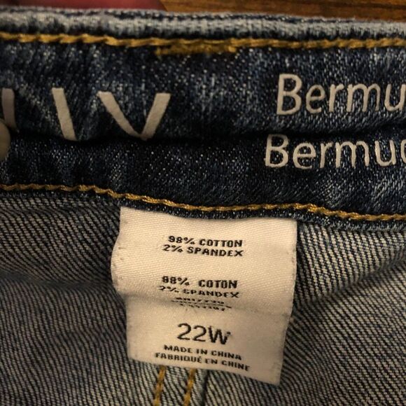 90s Style Torn Bermuda Ava & Viv Jean Shorts Cuffed Raw Hem - Picture 6 of 7